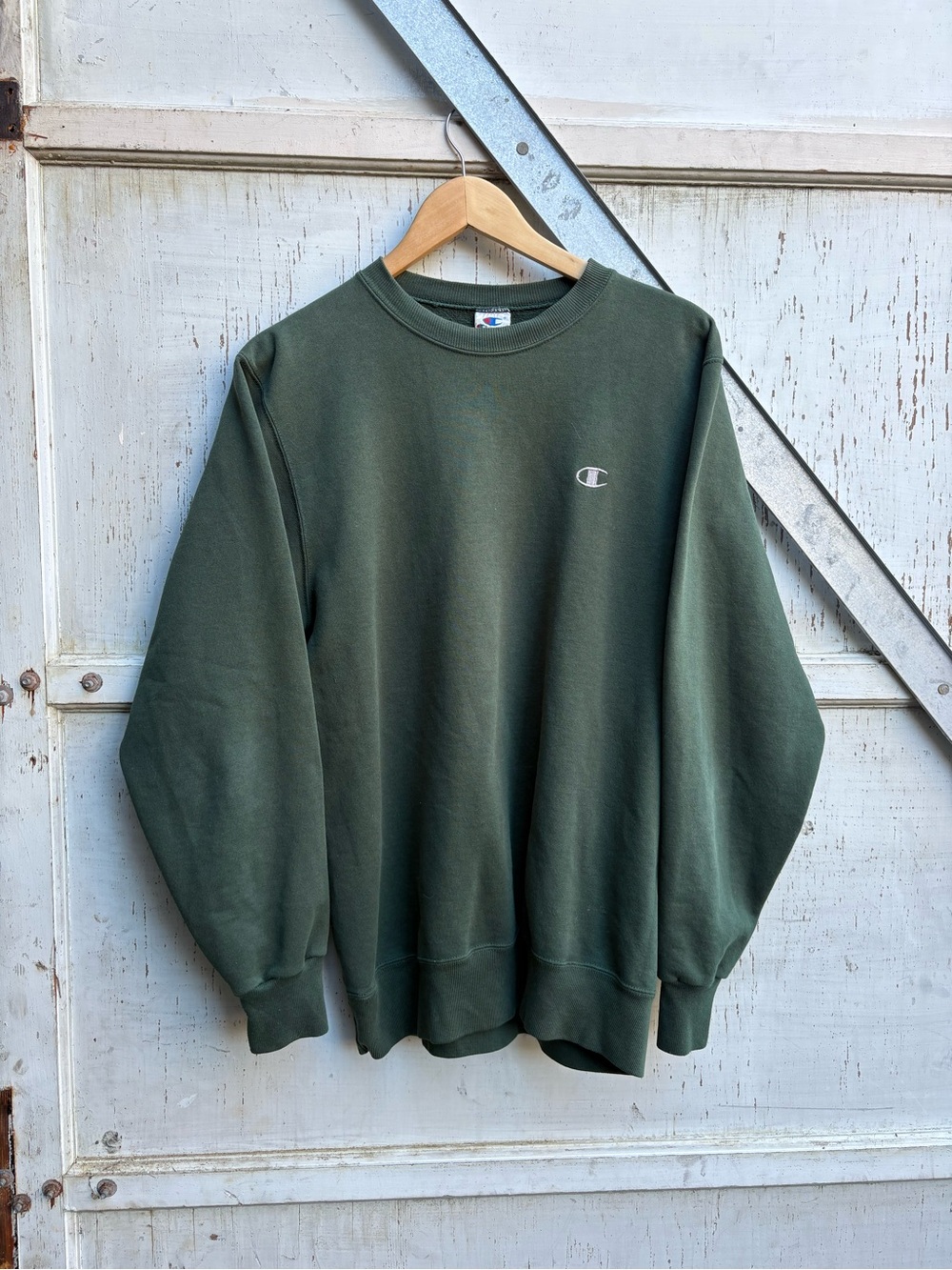 Vintage 90s Champion Faded Green Baggy Crewneck Sweatshirt Embroidered Logo M